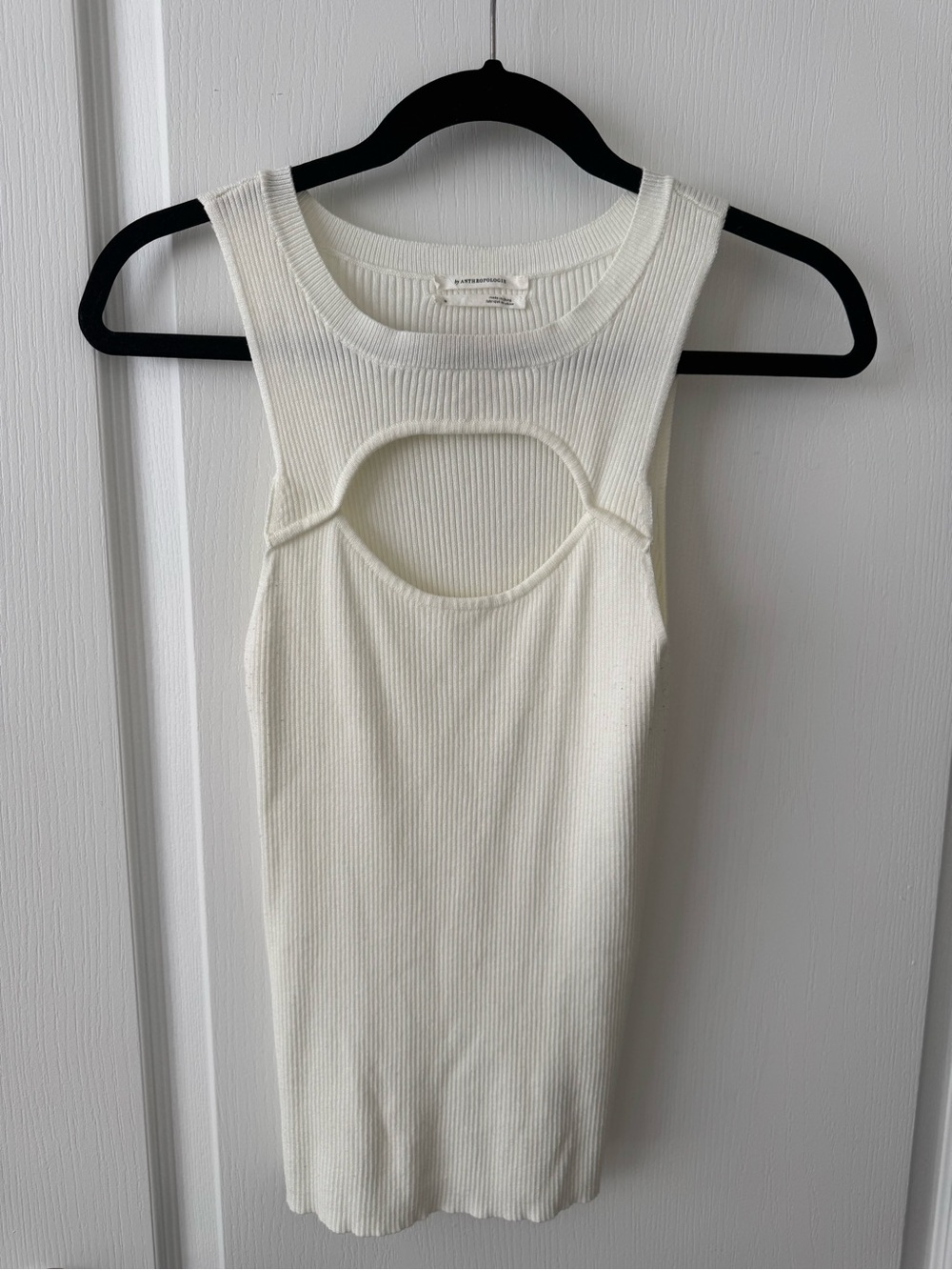 Anthropologie Cream Ribbed Cutout Tank Top